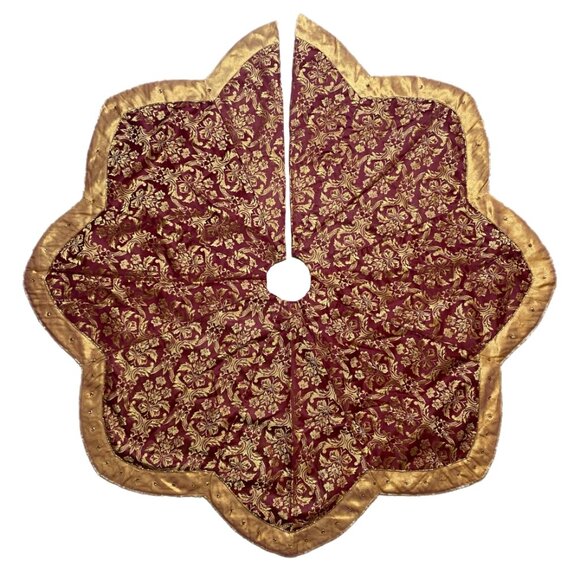 Christmas Tree Skirt Burgundy & Gold 50 Inches - Picture 2 of 6